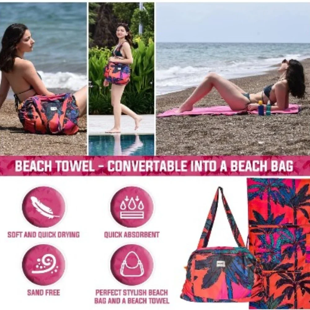 2-in-1 Multi-Functional Turkish Beach Towel Convertible into Beach Bag